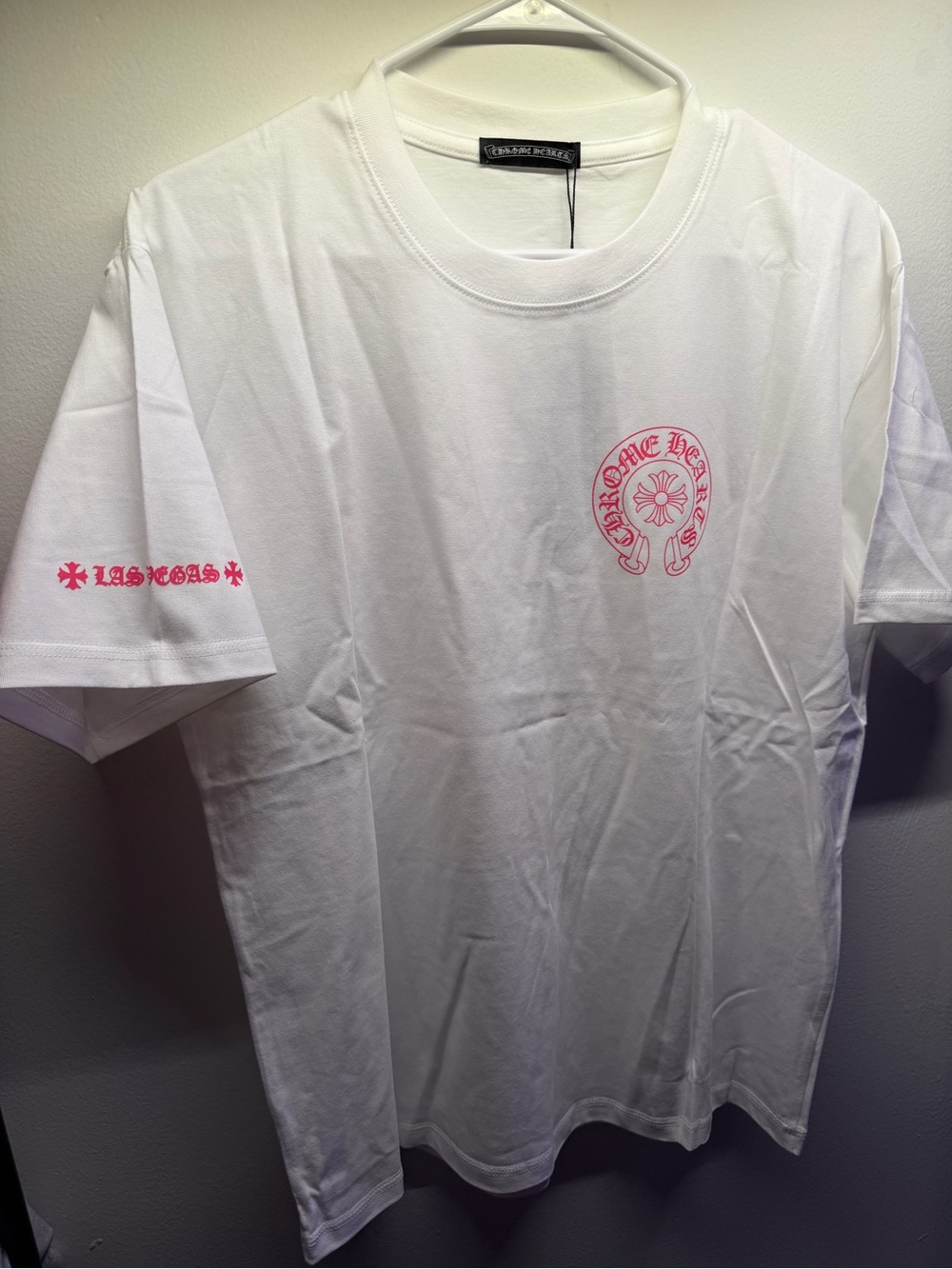 Chrome Hearts White Tee with Pink Emblem - Men’s Short Sleeve
